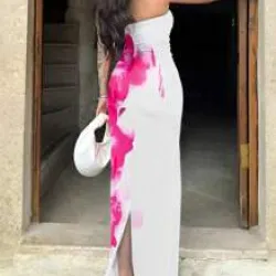 INAWLY Women Floral Tie-Dye Print Fitted Elegant Midi Dress
