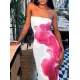 INAWLY Women Floral Tie-Dye Print Fitted Elegant Midi Dress