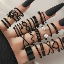 خواتم بتصميم قلب مجوف، فراشة، مضفرة 22 قطعه