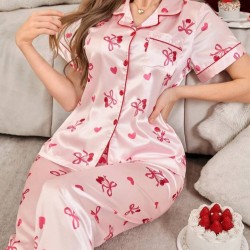  بيجامه نسائيه بياقة كشكشه وطباعه كرز 
