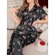  بيجامه نسائيه بياقة كشكشه وطباعه كرز 