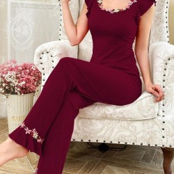   بيجامه نسائي سروال طويل وأكمام تصميم بفراشة