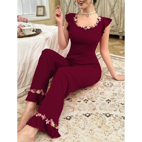   بيجامه نسائي سروال طويل وأكمام تصميم بفراشة