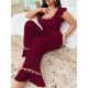  بيجامه مقاسات كبيره للنساء رقبة مربعة مطرز بالزهور