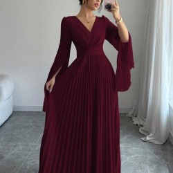  فستان النساء ماكسي وديع برقبة على شكل حرف V