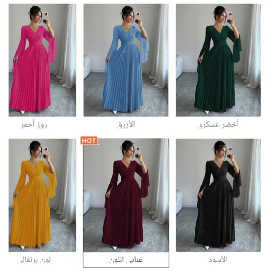  فستان النساء ماكسي وديع برقبة على شكل حرف V
