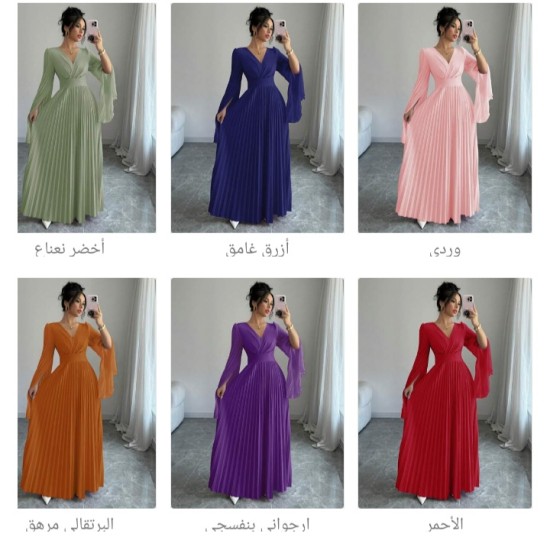  فستان النساء ماكسي وديع برقبة على شكل حرف V